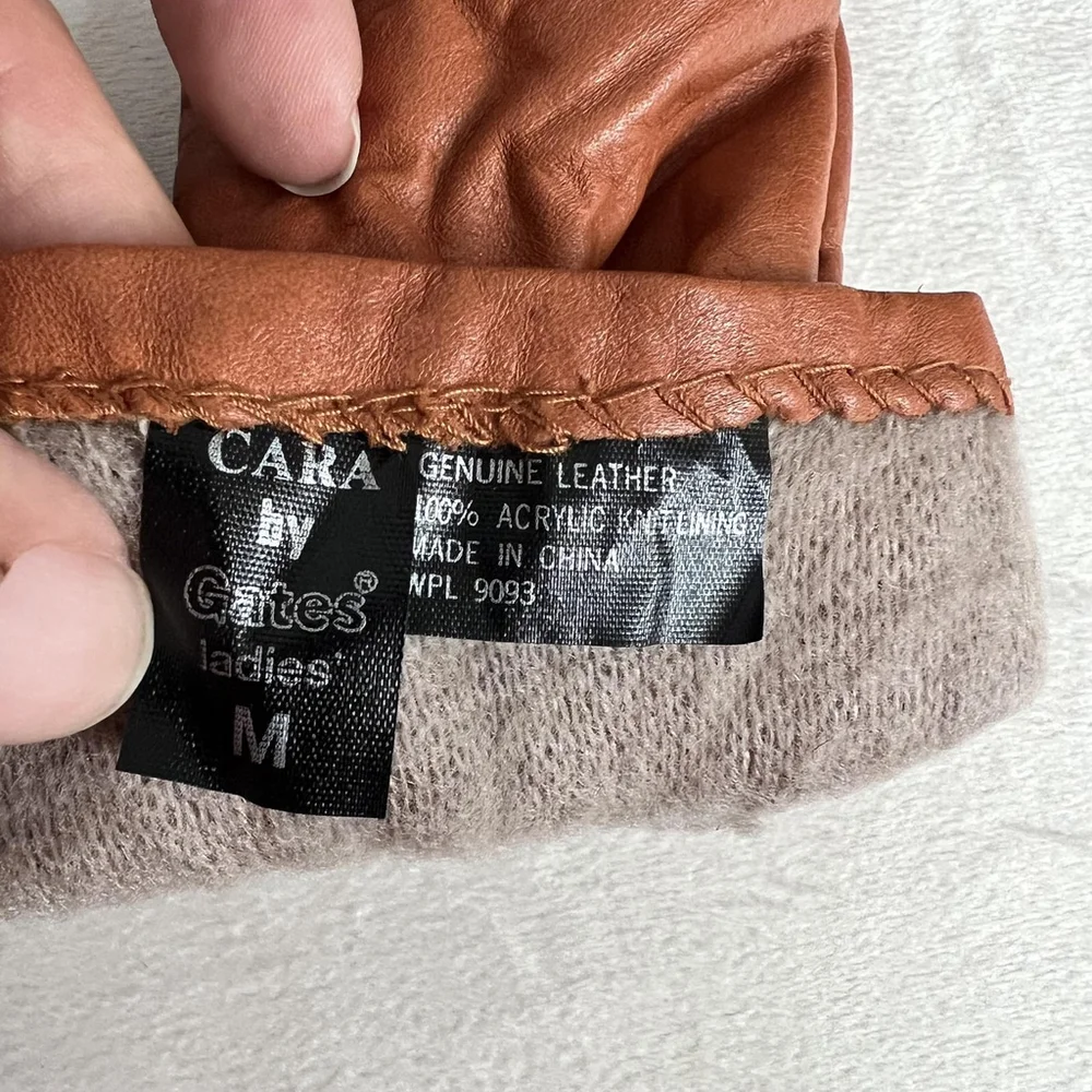 Cara By Gates Gloves Womens Medium Brown Genuine Leather Knit Lined Winter